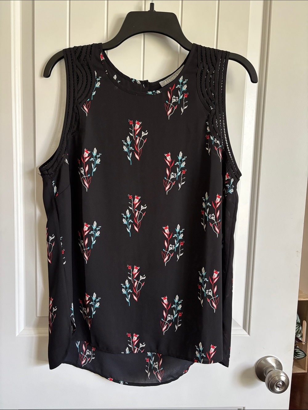 Daniel Rainn Black Floral Sleeveless Camisole with Red & Teal Accents